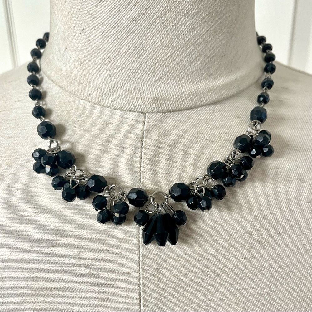 Silver tone Black beaded necklace